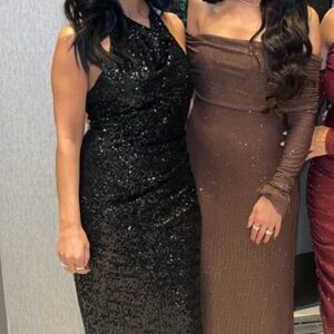 Chic Asymmetrical Black Sequin Dress